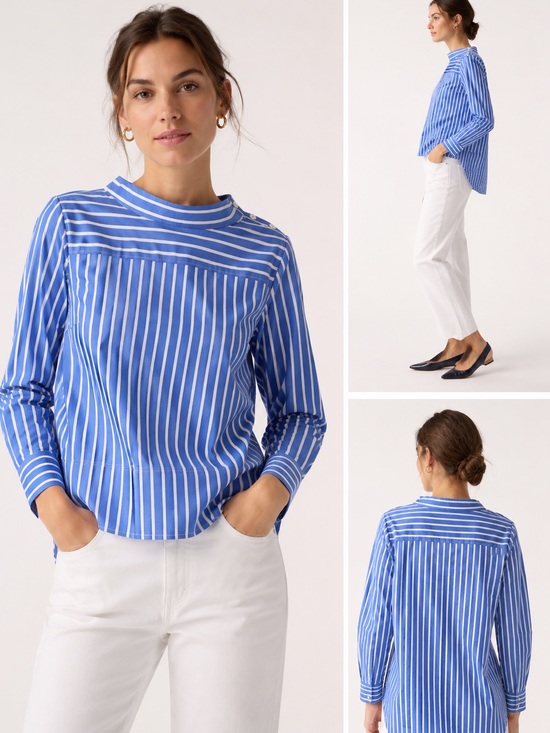 J. Crew Tops - Coastal Prep Blue Striped Funnel Neck Tunic Top Nautical Old Money Button